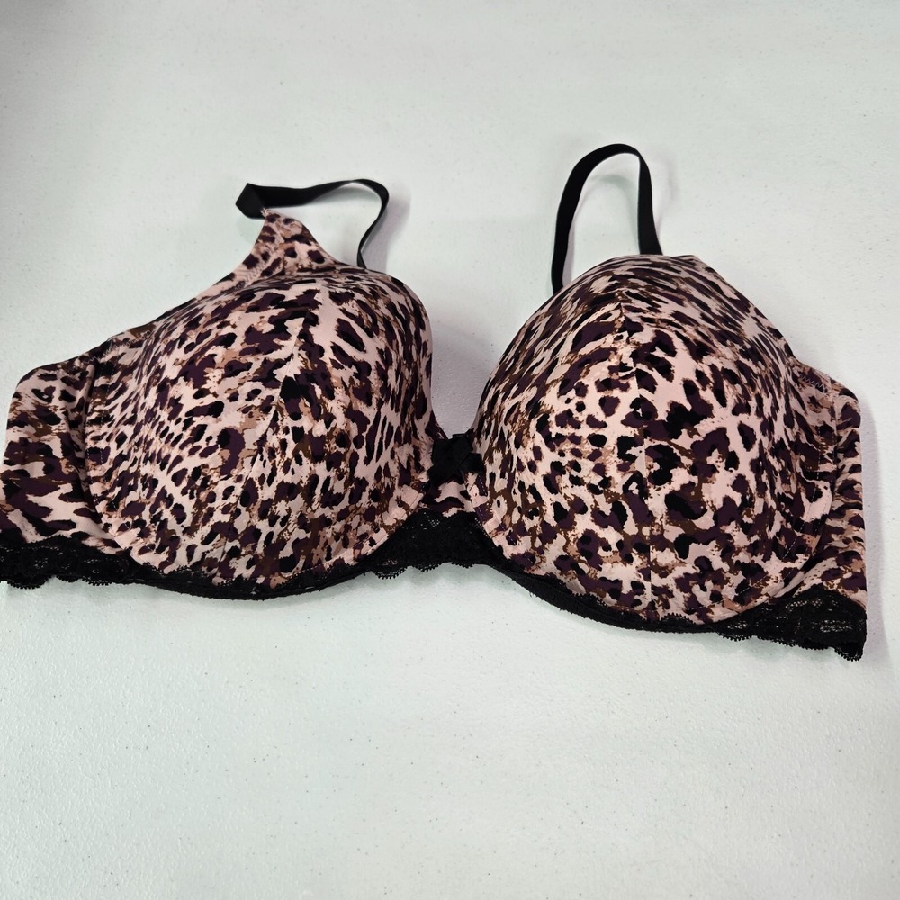 Adore Me Women Bra 42DD Brown Cheetah Underwire Lace Trim Adjustable Straps